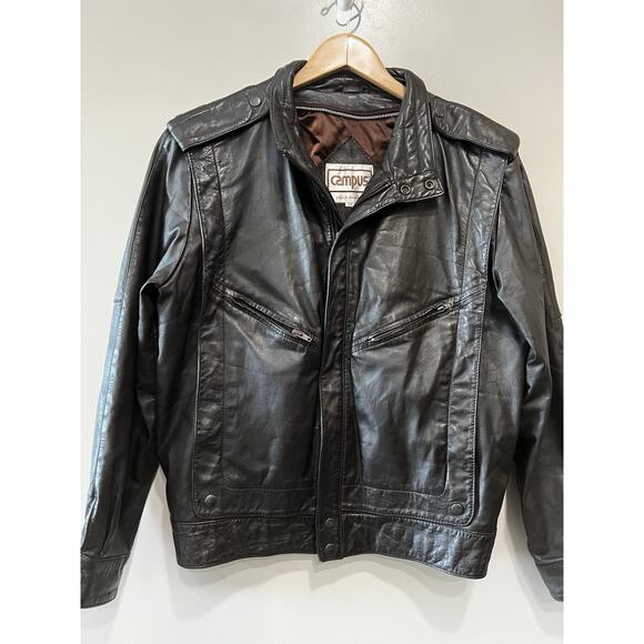 Campus Vintage dark Chocolate brown bomber leather jacket aviator Military Sz 40 - Picture 9 of 9